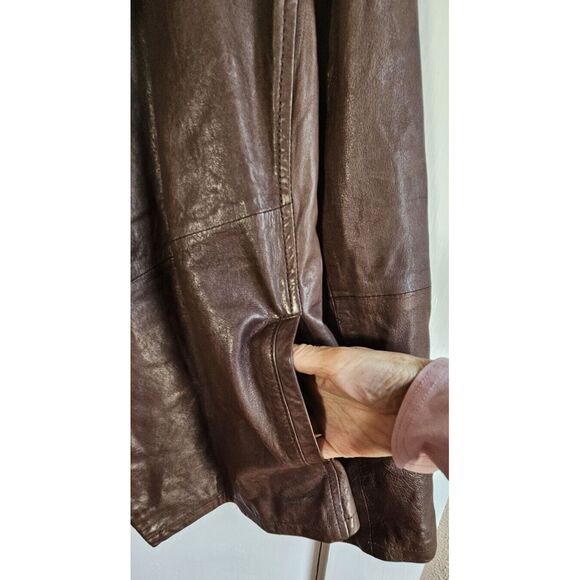 Eileen fish 100% Lamb leather jacket open front drapey‎ brown Sz M - Picture 3 of 11